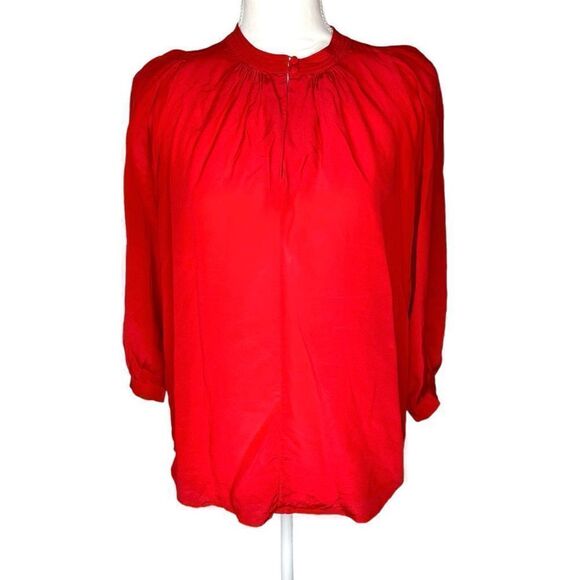Madewell Red Silk 3/4 Sleeve Button Blouse - Small - Picture 4 of 8